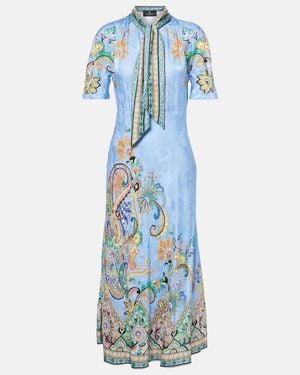 Etro Paisley Satin Midi Dress - Blue