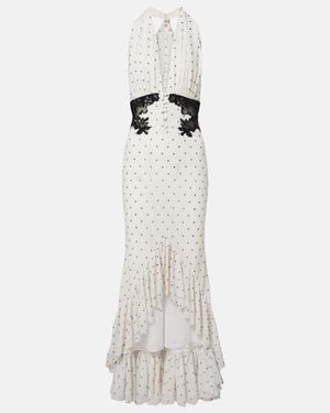Self-Portrait Lace-Trimmed Polka-Dot Maxi Dress - White