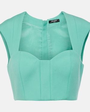 Balmain Wool Crop Top - Green