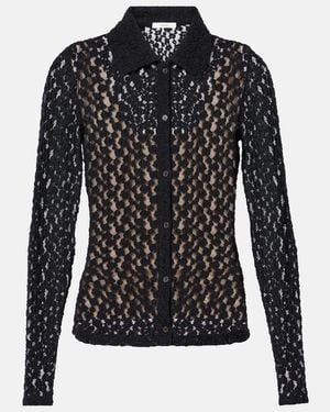 Vince Floral Sheer Smocked Lace Top - Black