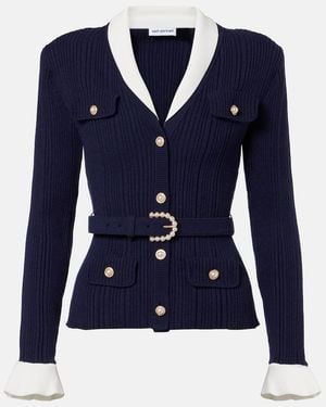 Self-Portrait Cardigan Aus Rippstrick Mit Guertel - Blau