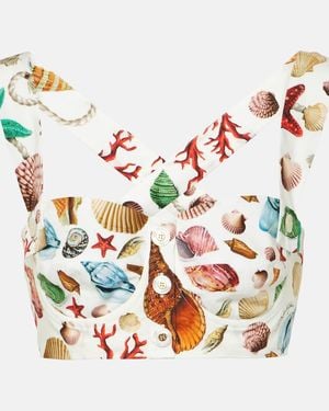 Dolce & Gabbana Capri Printed Cotton Crop Top - White