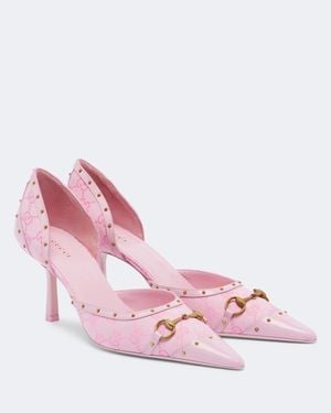 Gucci Savoy Horsebit Gg Canvas Pumps - Pink