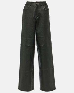 Stouls High-Rise Leather Wide-Leg Trousers - Grey