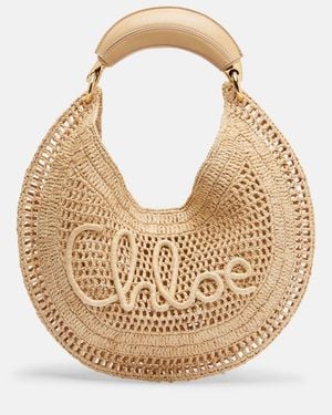 Chloé Schultertasche Summer Banana Medium Aus Raffiabast - Natur