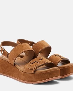 Hogan H703 Suede Platform Sandals - Brown