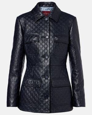 Gucci Gg Embossed Leather Jacket - Blue