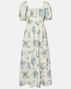 Faithfull the Brand Dalia Floral Linen Midi Dress - White