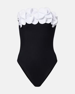 Karla Colletto Tess Floral-Applique Bandeau Swimsuit - Blue