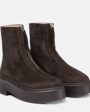 The Row Suede Platform Ankle Boots - Brown
