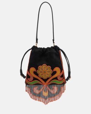 Etro Kalispera Small Beaded Suede Shoulder Bag - Black