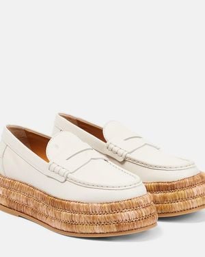 Tod's Leather And Raffia Platform Loafers - White