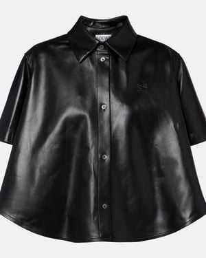 Loewe Anagram Leather Bowling Shirt - Black