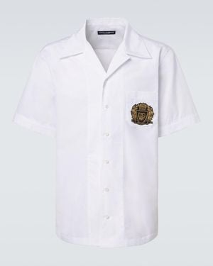 Dolce & Gabbana Logo Cotton Poplin Bowling Shirt - White