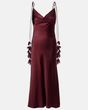 Self-Portrait Floral-Applique Satin Slip Dress - Purple