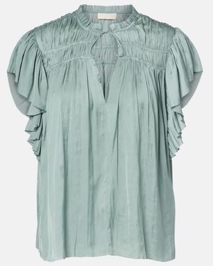 Ulla Johnson Agosta Plisse Satin Top - Blue