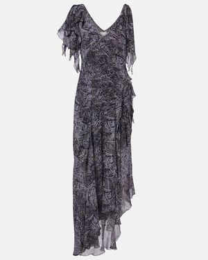 Isabel Marant Tylena Printed Silk Georgette Ruffled Midi Dress - Blue