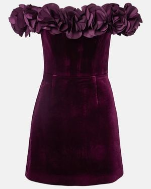 Rebecca Vallance Floral-Applique Velvet Minidress - Red