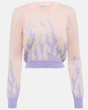 Alessandra Rich Embellished Jacquard Mohair-Blend Jumper - Purple