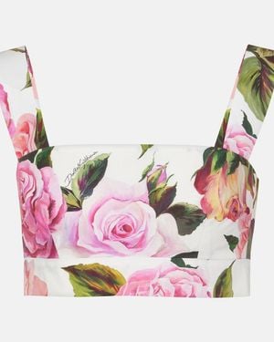 Dolce & Gabbana Floral Cotton Poplin Crop Top - Pink
