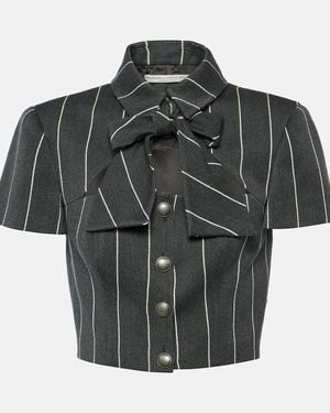 Alessandra Rich Pinstripe Cropped Wool-Blend Jacket - Black