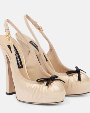 Dolce & Gabbana Vally Satin Platform Slingback Pumps - Natural