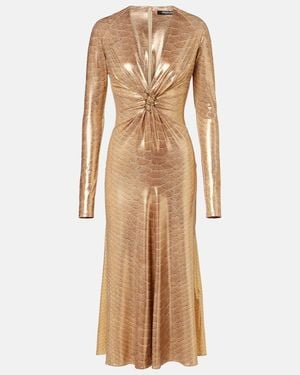 Roberto Cavalli Embellished Snake-Print Midi Dress - Natural