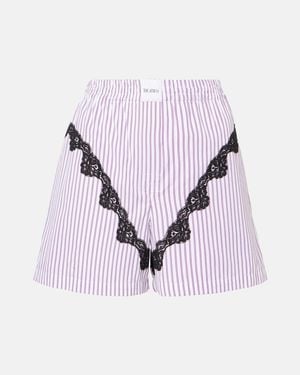 The Attico Striped Lace-Trimmed Cotton Shorts - Purple