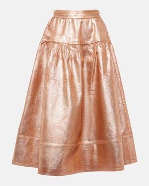 Ulla Johnson Astrid Foiled Denim Midi Skirt - Brown