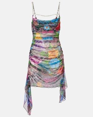 Area Vestido Corto De Tul Con Cristales - Azul