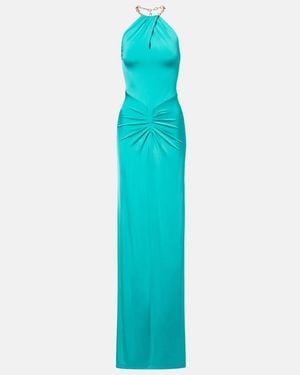 Carolina Herrera Halterneck Ruched Jersey Gown - Blue
