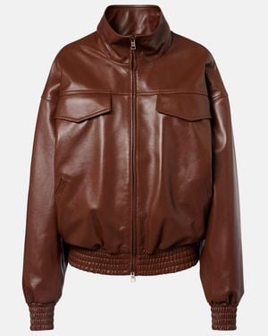 Balenciaga Cropped Oversized Leather Jacket - Brown