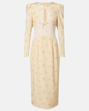 Alessandra Rich Lace-Trimmed Floral Silk Midi Dress - Natural