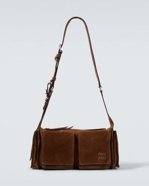 Miu Miu Schultertasche Utilitaire Aus Veloursleder - Braun