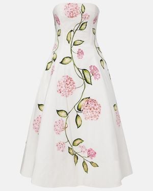 Oscar de la Renta Floral Cotton-Blend Poplin Bustier Gown - White
