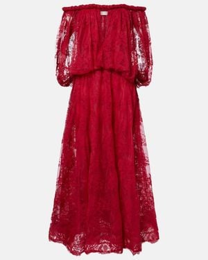 Zimmermann Luna Off-Shoulder Floral Lace Gown - Red