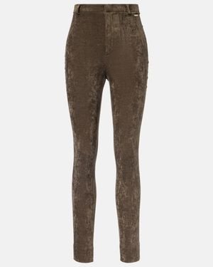 Gucci Cotton-Blend Velvet Leggings - Brown