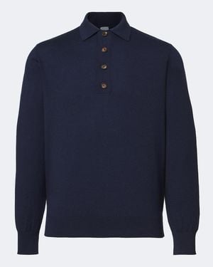 Eleventy Cotton And Cashmere Polo Jumper - Blue
