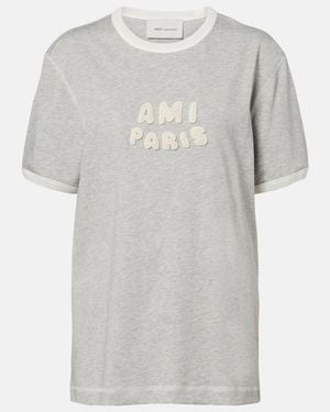 Ami Paris Logo Cotton Jersey T-Shirt - Grey