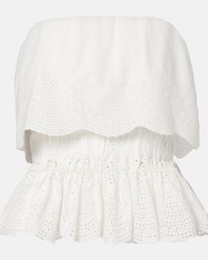 Posse Beryl Broderie Anglaise Peplum Cotton Top - White