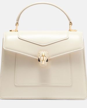BVLGARI Serpenti Forever Medium Leather Top-Handle Bag - Natural
