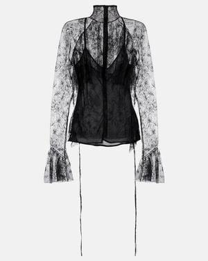 Blumarine Ruffled Sheer Lace Blouse - Black