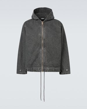 A.PRESSE Vintage Hooded Distressed Denim Jacket - Black
