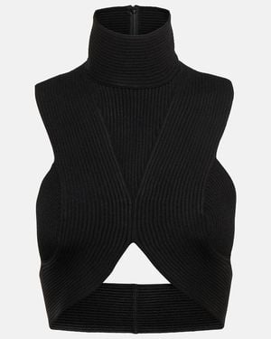 Alaïa Ribbed-Knit Halterneck Crop Top - Black