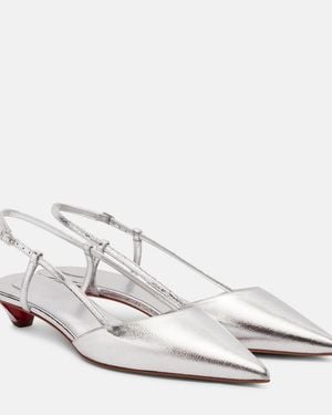 Christian Louboutin Miss Z Slingina 25 Metallic Crinkled-Leather Slingback Court Shoes - White