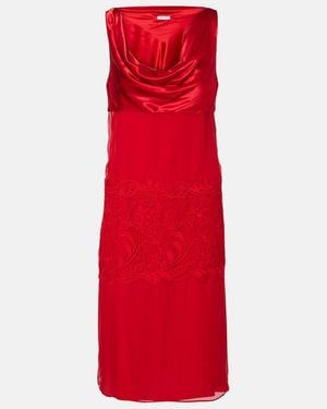 Ferragamo Draped Silk Midi Dress - Red