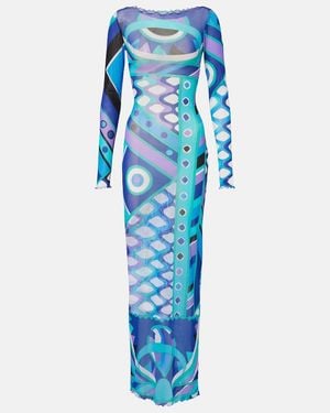 PUCCI Vivara Ruffled Tulle Maxi Dress - Blue