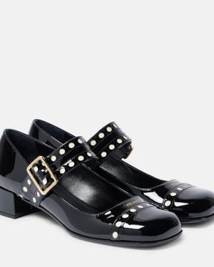 Prada Verzierte Mary-Jane-Pumps 35 Aus Lackleder - Schwarz