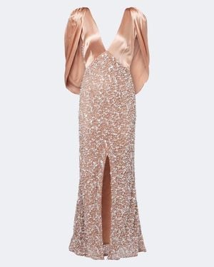 La Fuori Genevieve Embellished Lace And Satin Gown - Brown