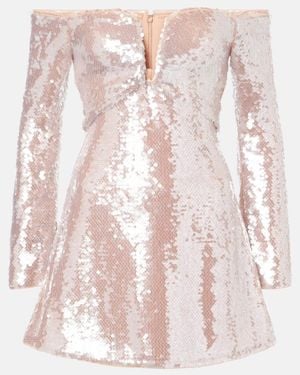 Self-Portrait Sequined Off-Shoulder Minidress - Pink